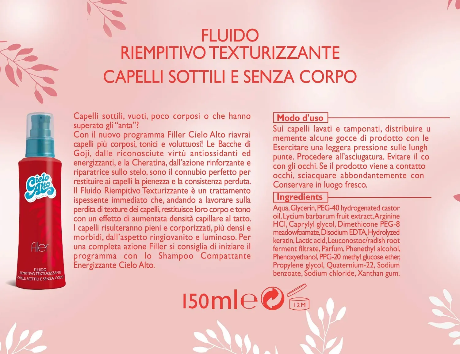 Cielo Alto Fluido Riempitivo fluido capelli 150 ml ispessente