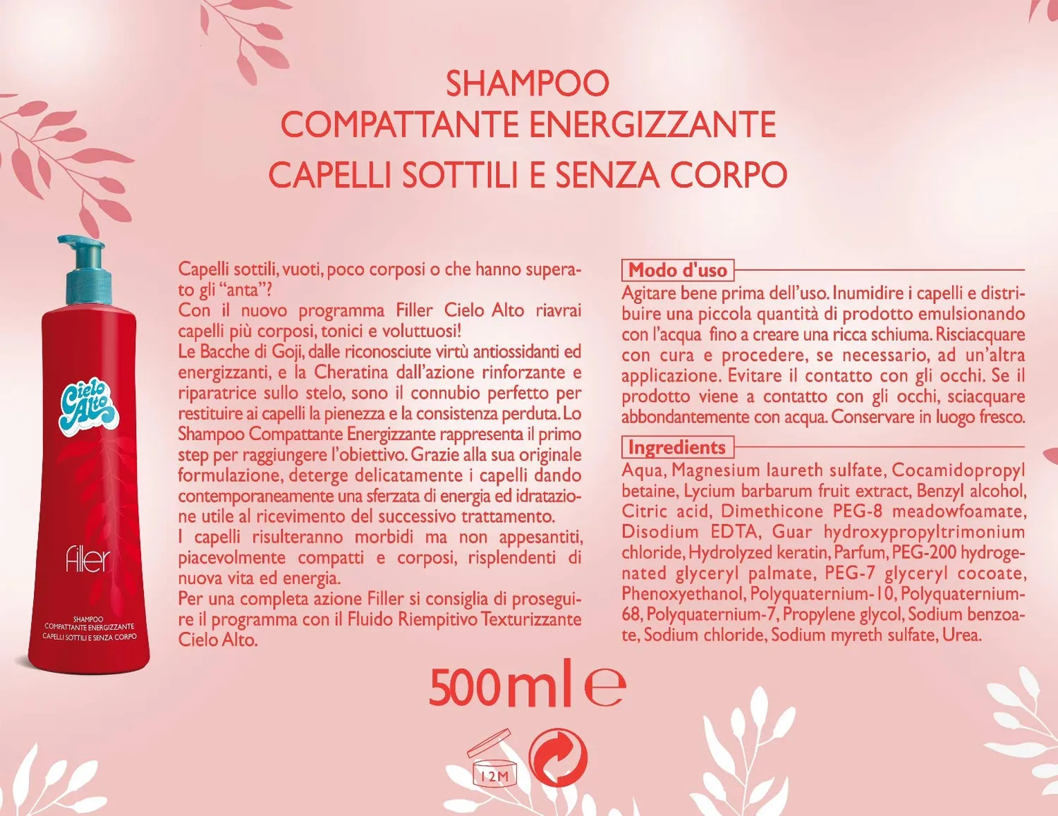 Cielo Alto Shampoo Compattante Energizzante 500 ml capelli fini