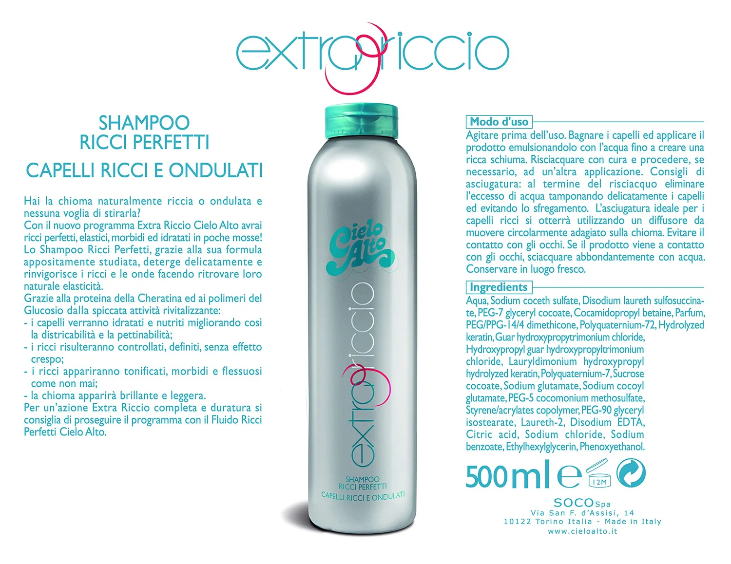 Cielo Alto Shampoo Ricci Perfetti 500 ml anticrespo