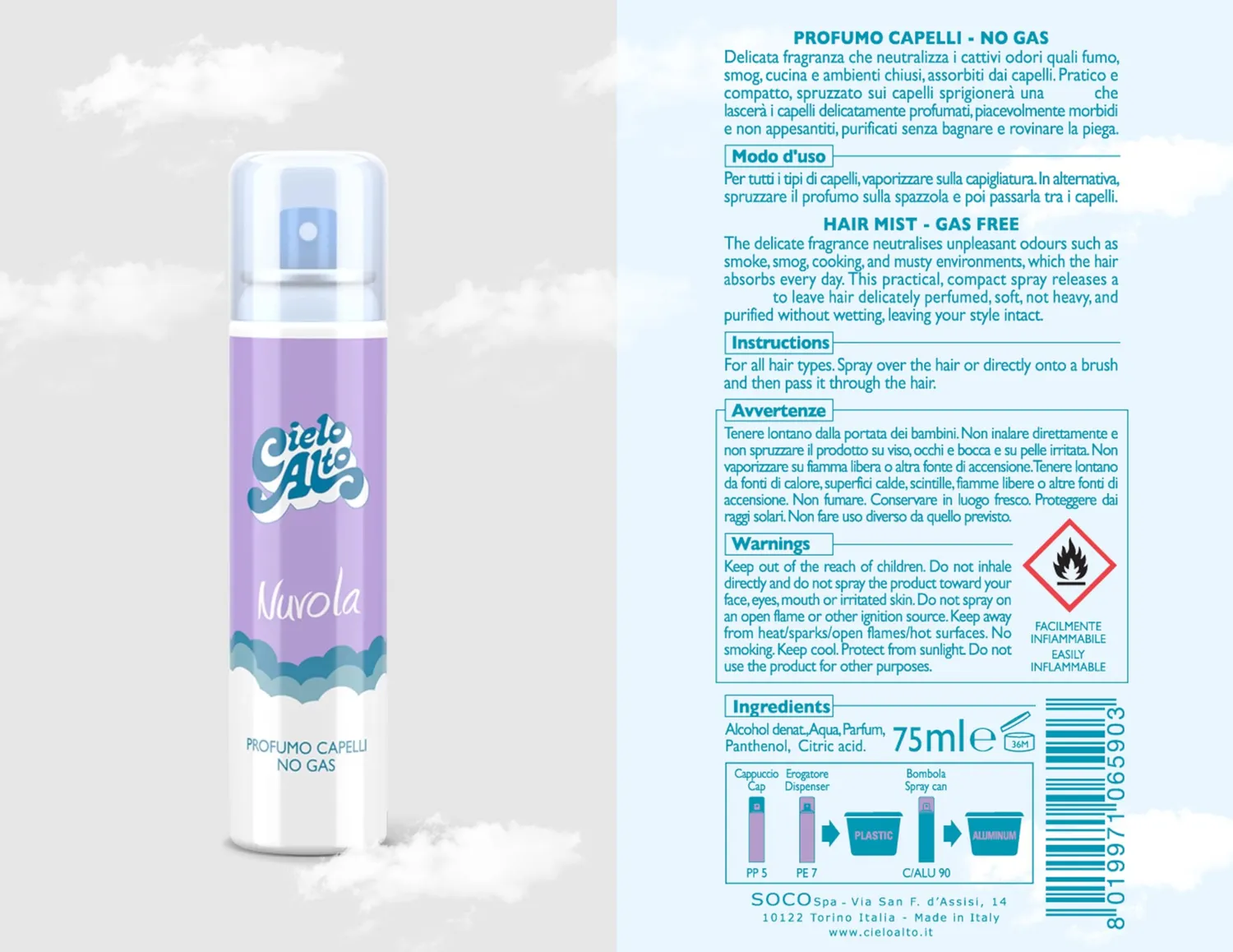 Cielo Alto Nuvola profumo capelli 75 ml no gas