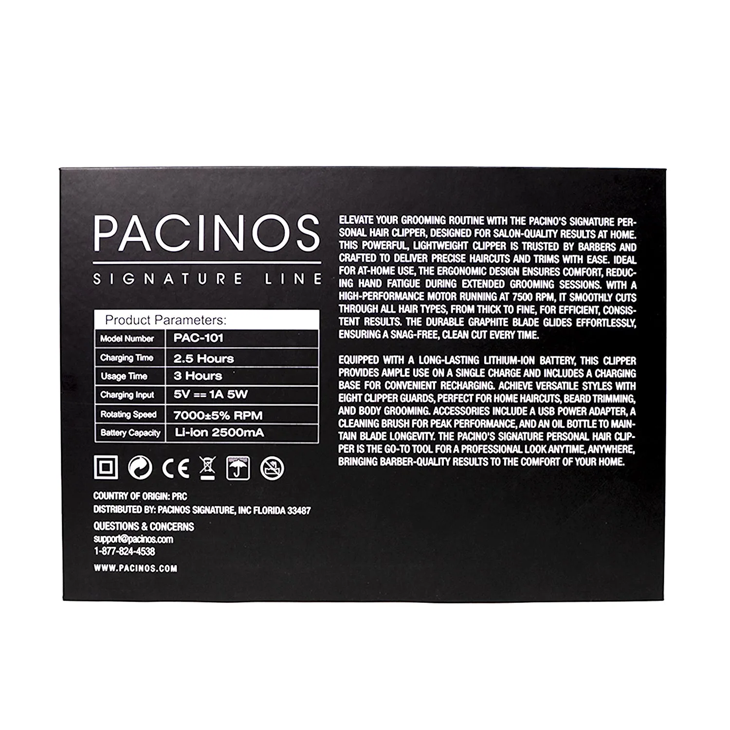 Pacino's Wireless Hair Clipper tagliacapelli 8 rialzi 180 minuti