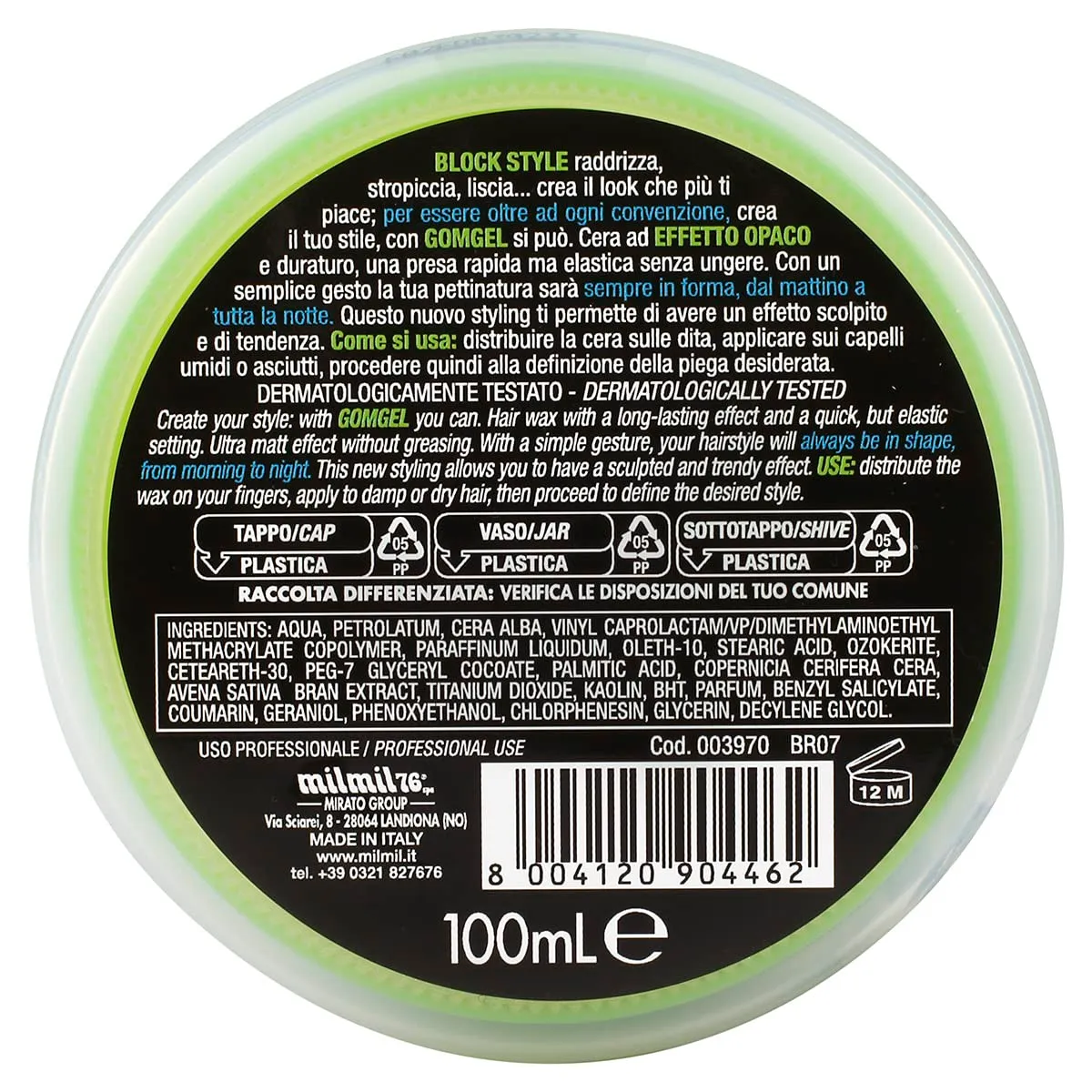 Gomgel Block Style Cera per Capelli 100 ml Ultra Opaca
