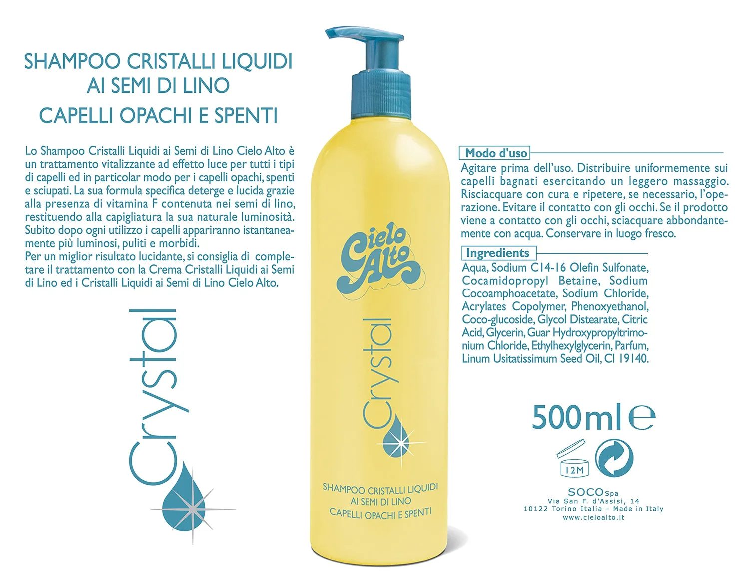 Cielo Alto Shampoo Cristalli Liquidi Semi di Lino 500 ml
