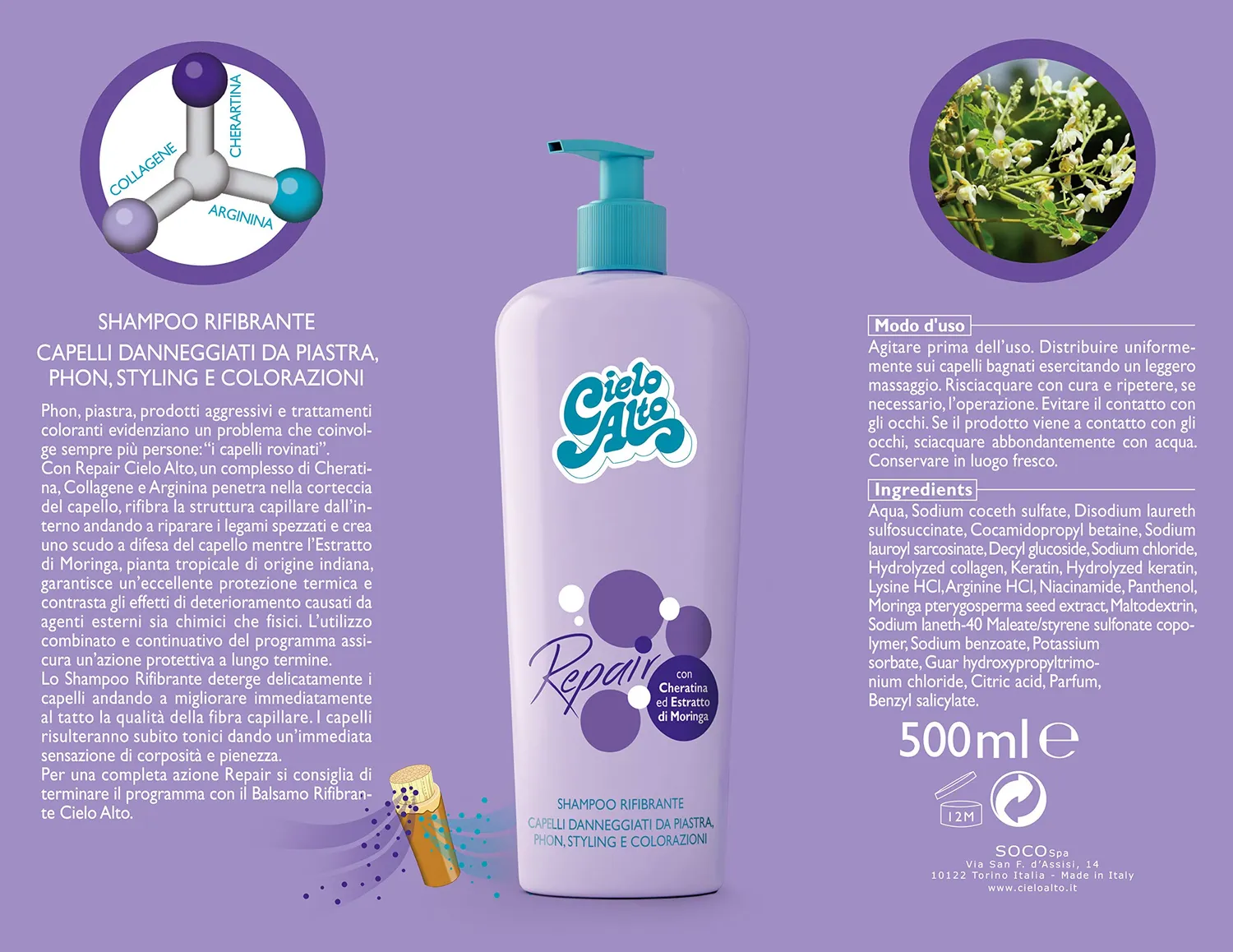 Cielo Alto Shampoo Rifibrante 500 ml Cheratina e Collagene