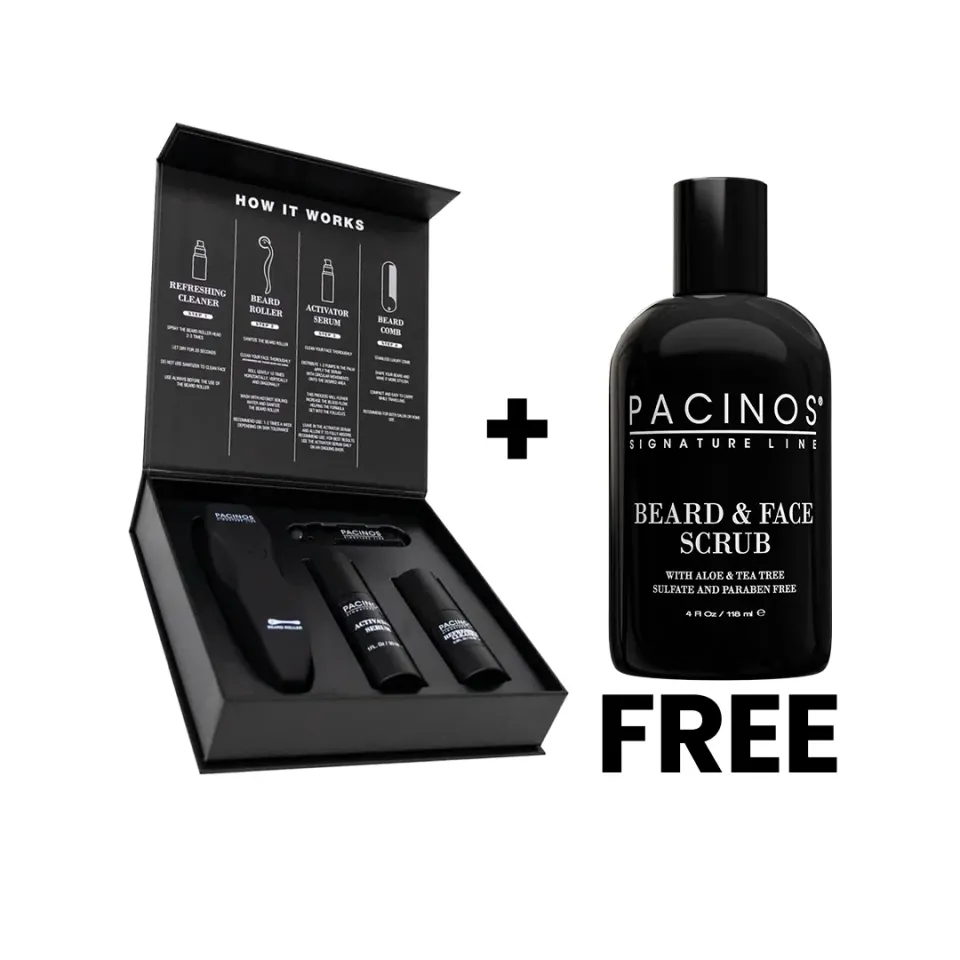 Pacino's Kit Crescita Barba Roller Siero Scrub
