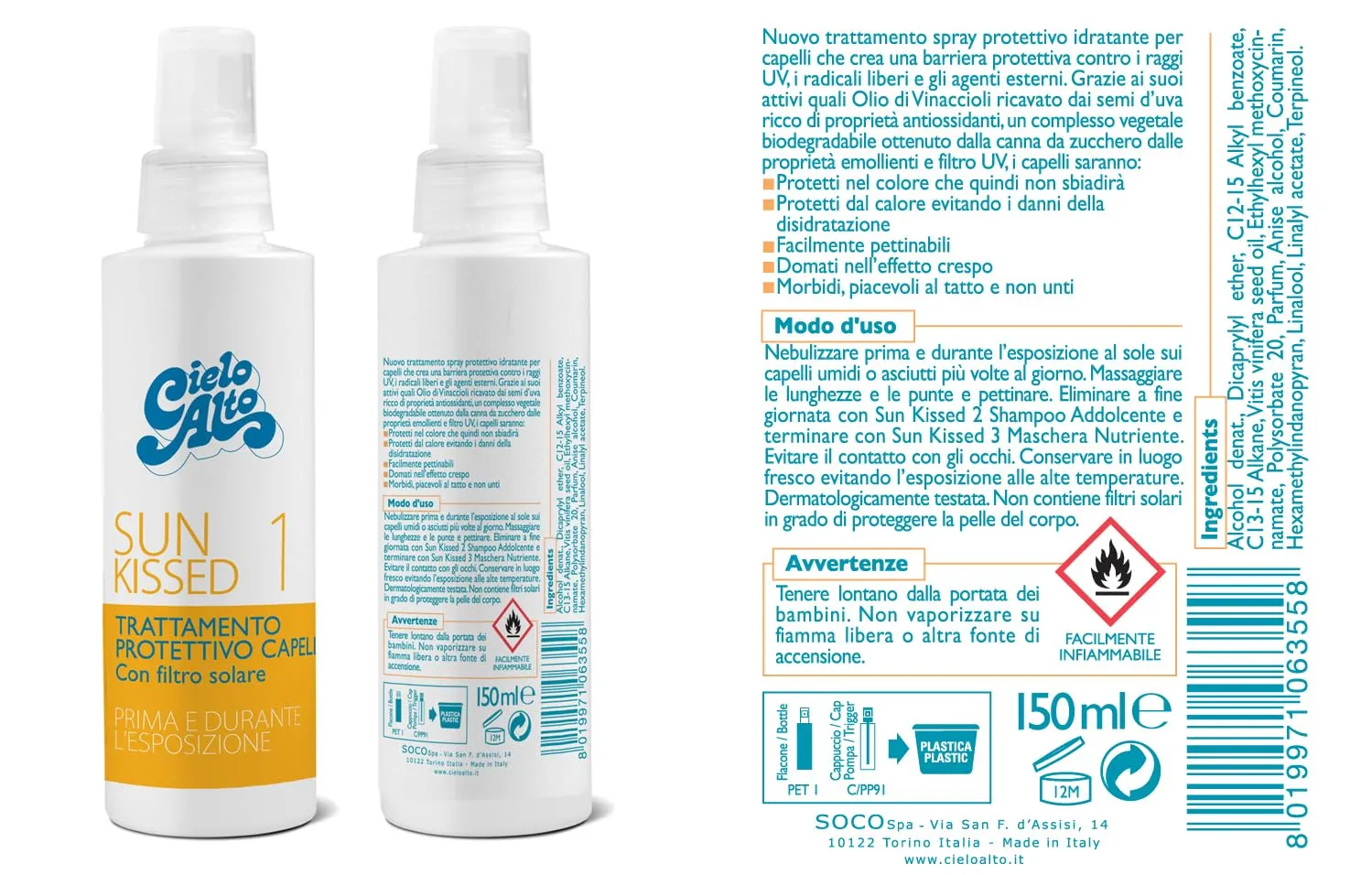 Cielo Alto Sun Kissed 1 Spray Protettivo Capelli 150 ml