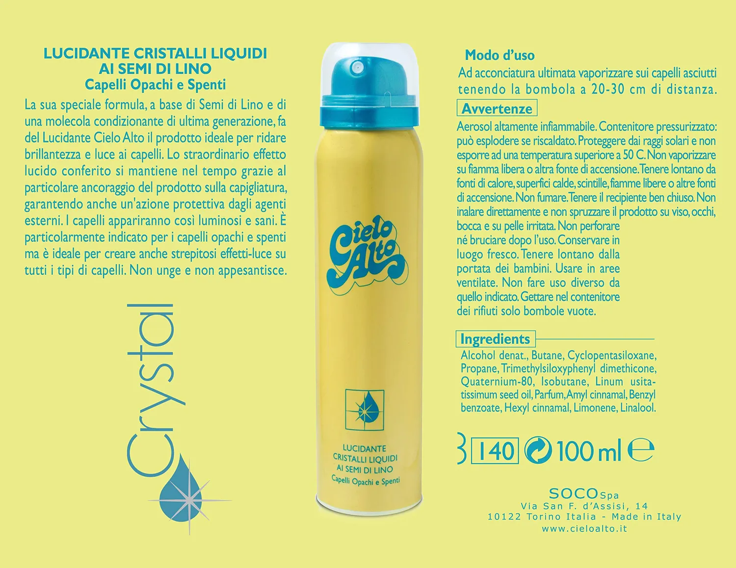 Cielo Alto Cristalli Liquidi Lucidante Capelli 100 ml Lino