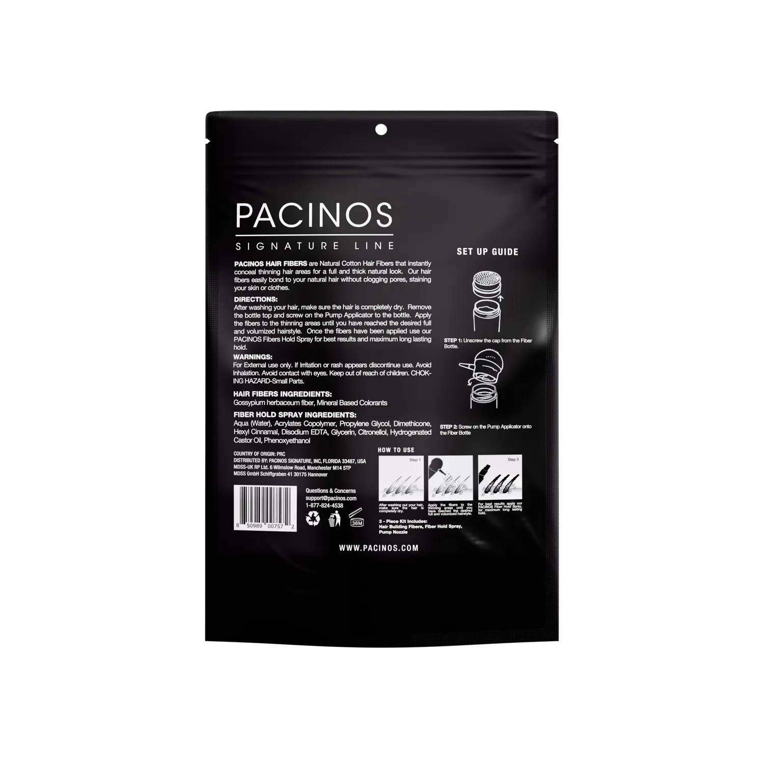 Pacino's Hair Fiber Kit Nero Fibre Capelli Cheratina