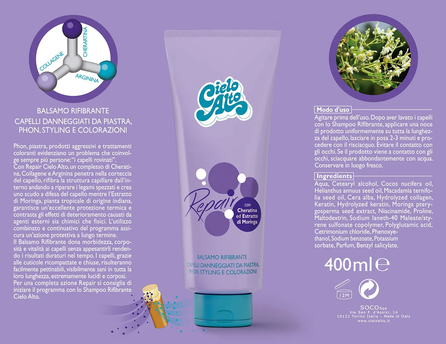Cielo Alto Balsamo Rifibrante 400 ml capelli danneggiati