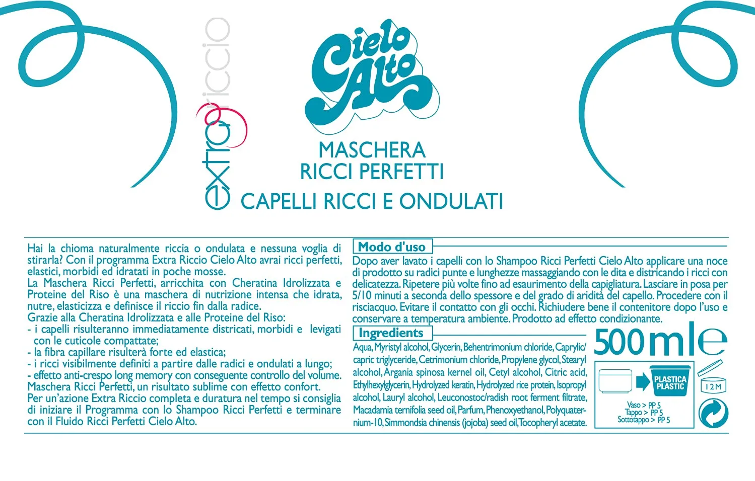 Cielo Alto Maschera Ricci Perfetti 500 ml Anticrespo